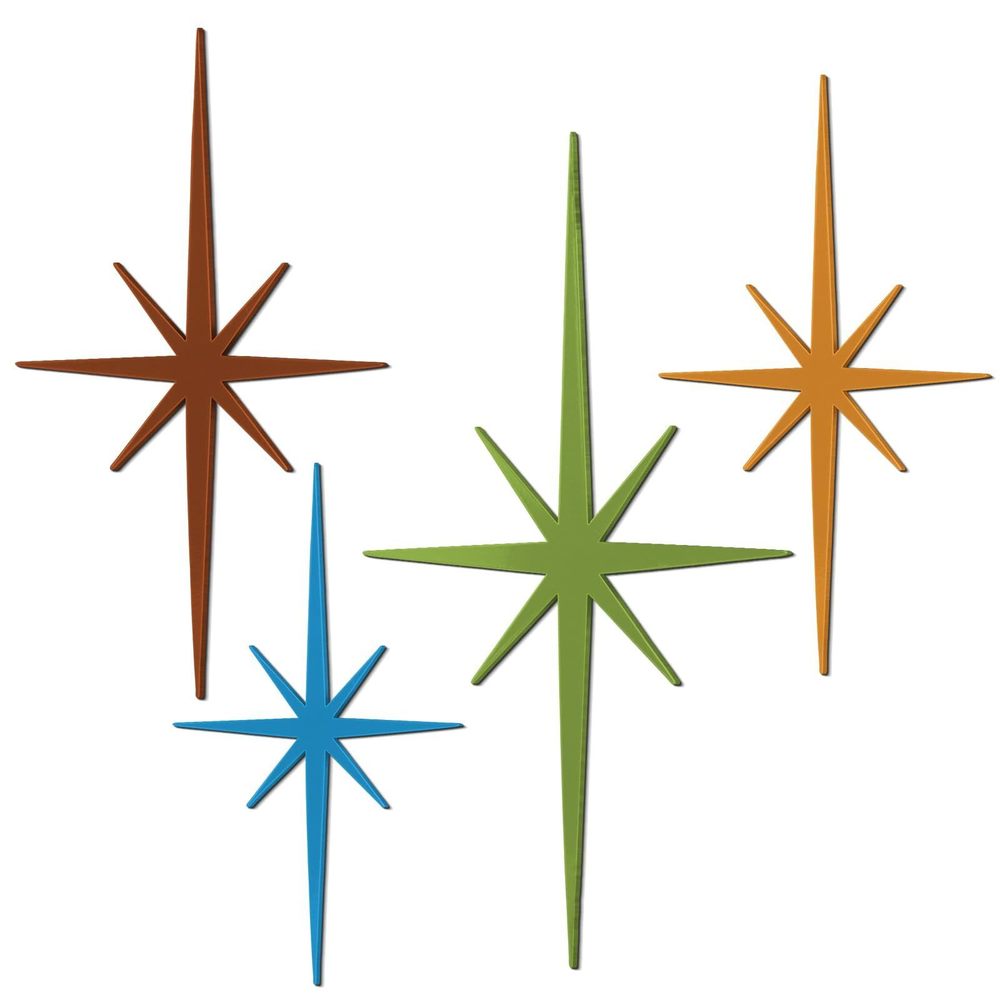 4 Pcs Cast Iron Starburst Wall Decor Mid Century Modern Decor Retro 8 Pointed🐘